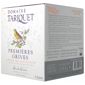 BIB 3L - Premiers Grives 2025 - Domaine Tariquet - Côtes de Gascogne - Vino Blanco - 3L